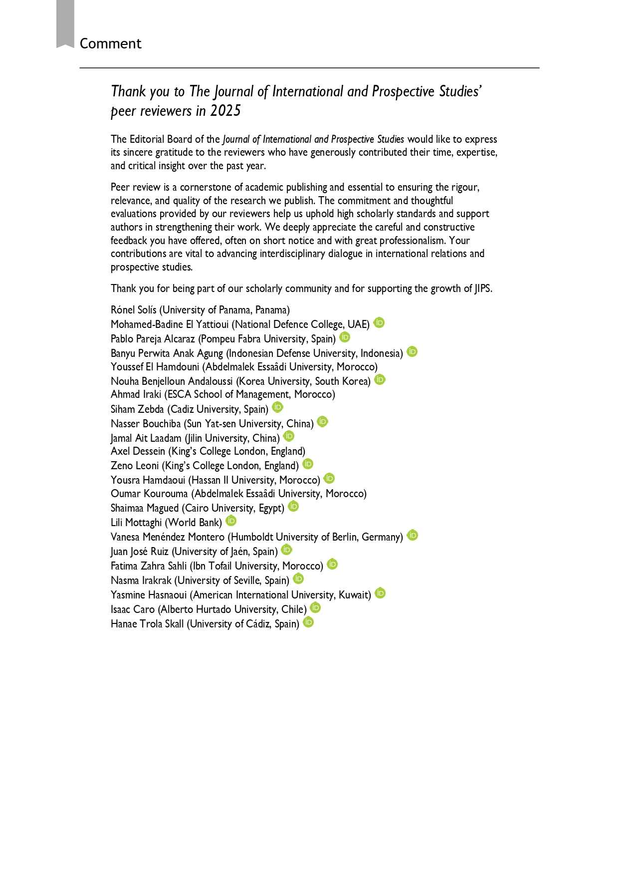 JIPS Peer Reviewers (Vol 1, Issue 1) 2025